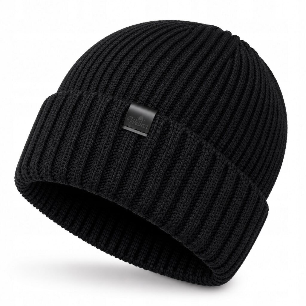 Czapka wełniana 100% Merino Wellna Raven Męska Czarna Wełna Premium