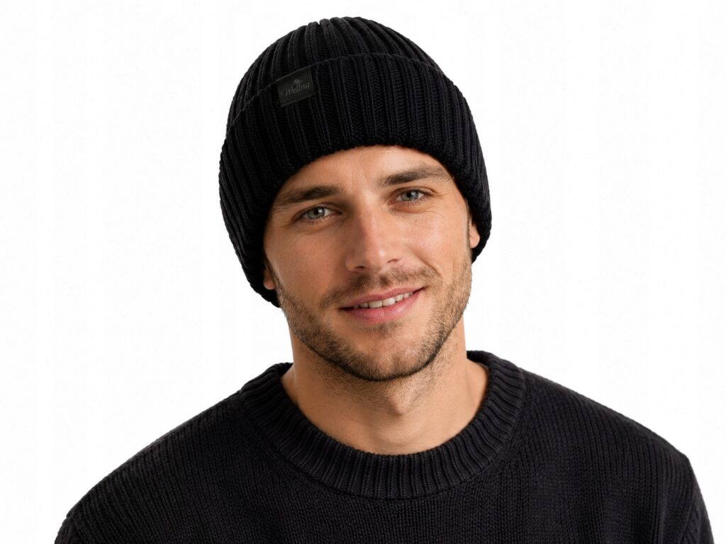 Czapka wełniana 100% Merino Wellna Raven Męska Czarna Wełna Premium