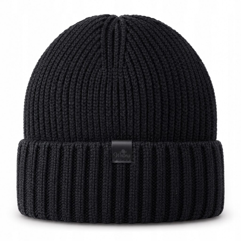 Czapka wełniana 100% Merino Wellna Raven Męska Czarna Wełna Premium