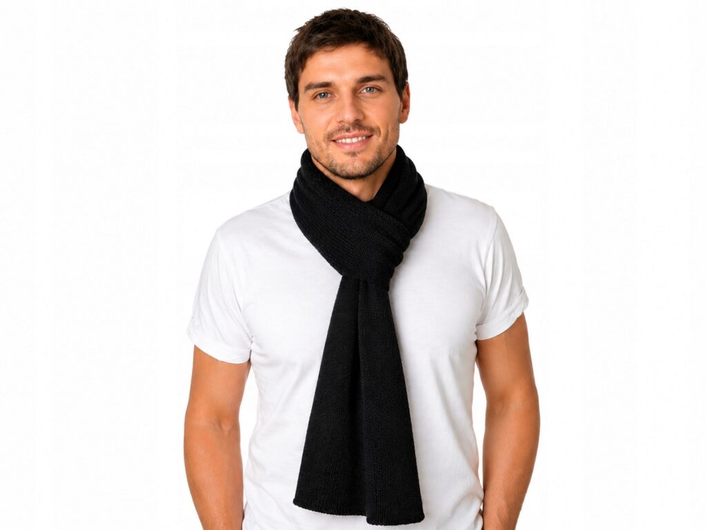 Szalik wełniany 100% Merino Wellna Raven Męski Czarny Wełna Premium