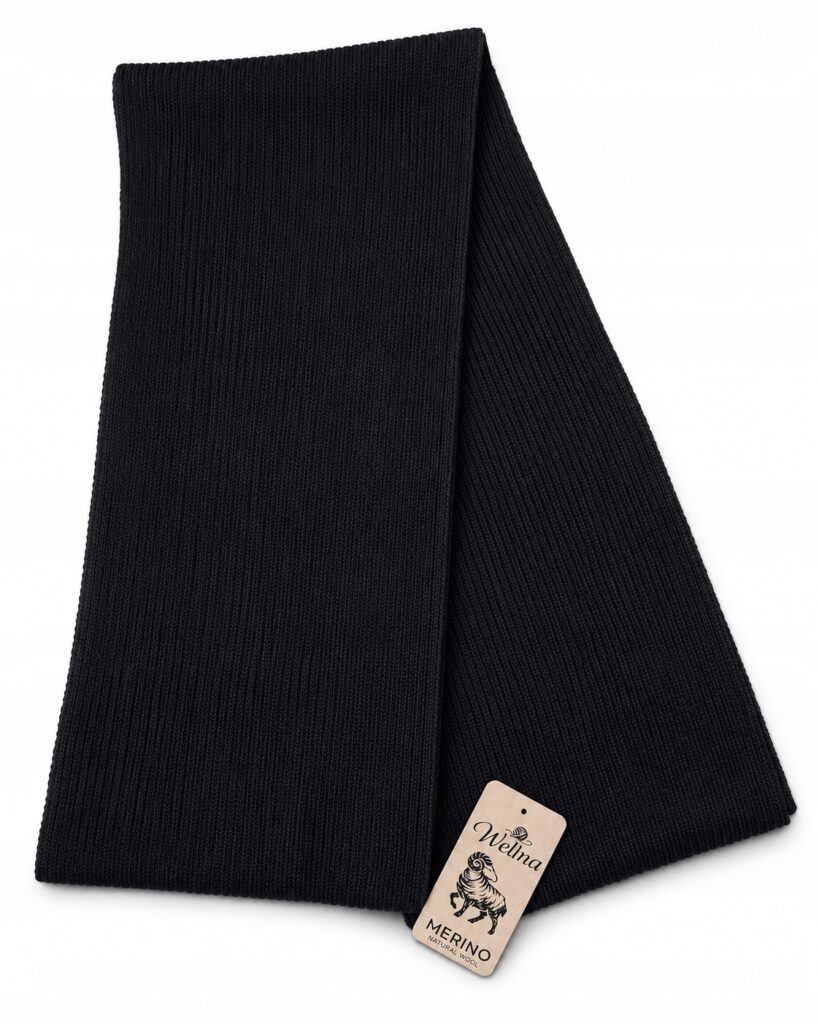 Szalik wełniany 100% Merino Wellna Raven Męski Czarny Wełna Premium