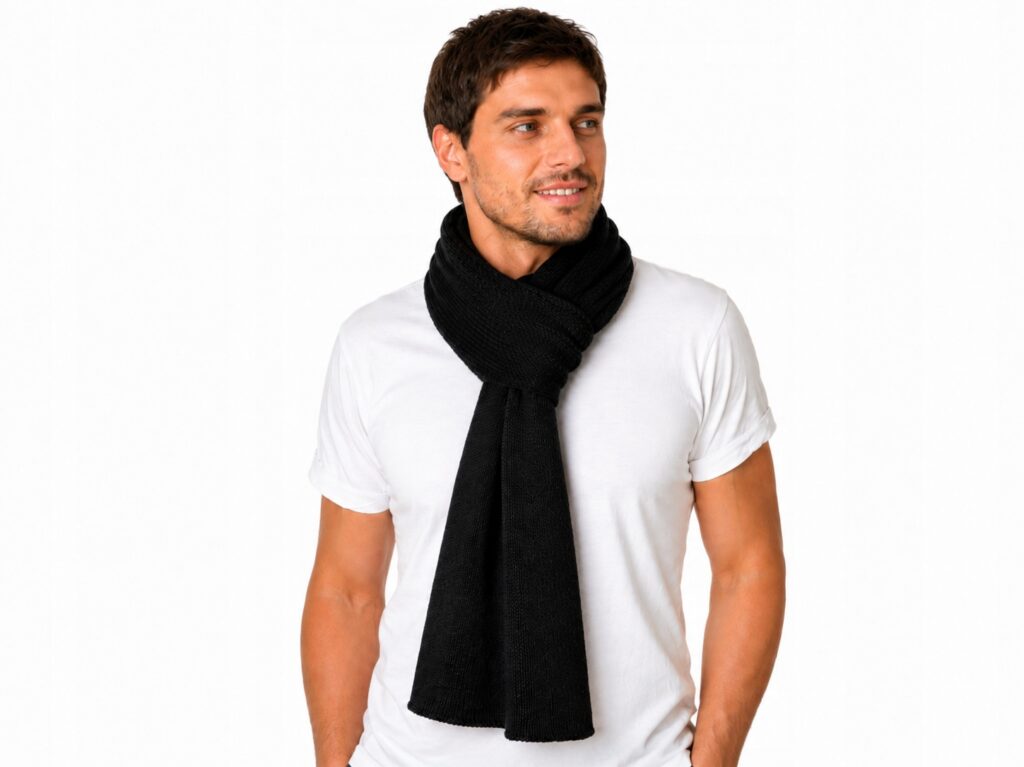 Szalik wełniany 100% Merino Wellna Raven Męski Czarny Wełna Premium