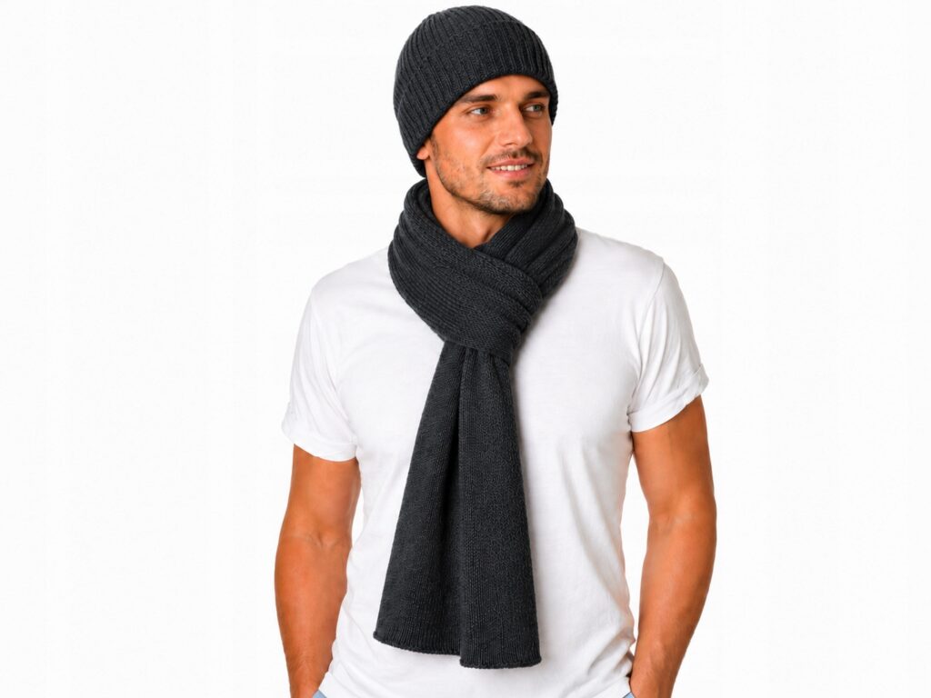 Zestaw Czapka Szalik z wełny 100% Merino Wellna Glacier Męski Szary Premium