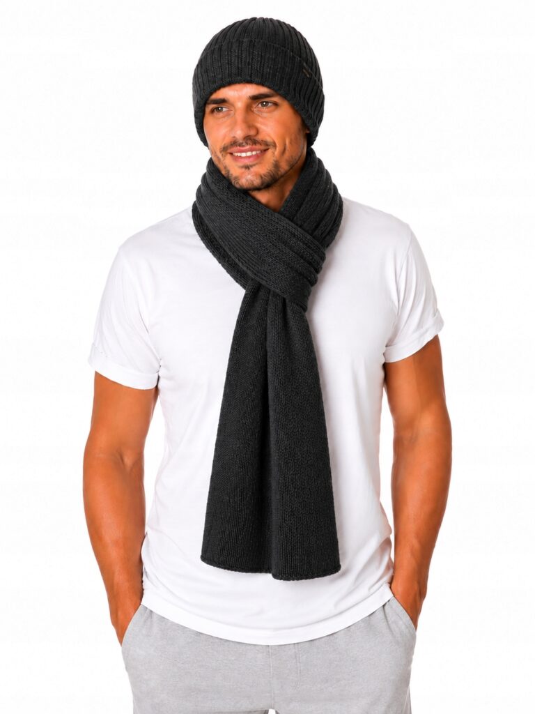 Zestaw Czapka Szalik z wełny 100% Merino Wellna Glacier Męski Szary Premium